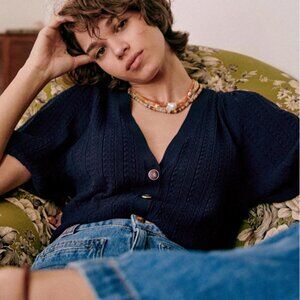 NEW Sezane Lola Jumper - Navy Blue French Cardigan Sweater Causal